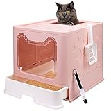 Foldable Cat Litter Box with Lid, Enclosed Cat