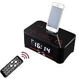 PowMax WW-47 Digital Dual Alarm FM Clock with Radio Bluetooth 4.0 Speaker, Battery Backup, Snooze and Sleep Timer, Large Display, NFC Compatibility, Lightning Dock for Iphone/Ipad/Ipod---Black