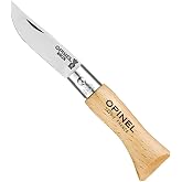 Opinel Stainless Steel Inox Folding Knife, Beechwood Handles, Smaller Sizes No.02 to No.05, Made in France (No.02)