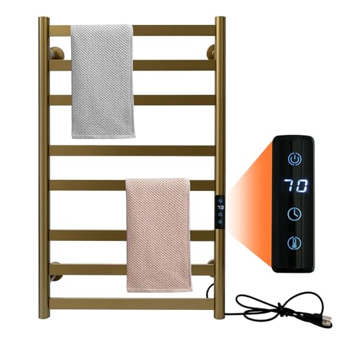 DUDYP Electric Towel Dryer with 1-8H Timer, Heated Towel Rail with Temperature Control, 8 Bars Matte Black Wall Mounted Heated Drying Rack, Hardwired
