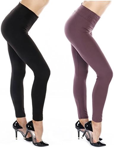 TODAY SHOWROOM Silky Soft Non See Thru High Waist Premium Fabric Fashion Leggings … (Plus Size(12-22), 2pk (Black/Violet))