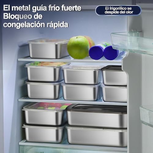 OCEBEEC Contenedores para Alimentos, 3pz Caja de Almacenamiento de Alimentos de Acero Inoxidable, Organización y Almacenamiento de Cocina (3pz Grande)