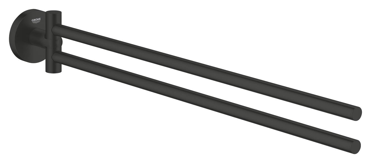GROHE Start Towel Bar (Metal, Pivotable 2 Arms, Concealed Fastening, Including Screws and Dowels, Easy to Fit), Size 439 mm, Matt Black, 411832430