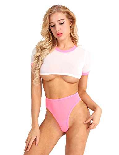 inhzoy Women Girls 2 Pieces Japanese Schoolgirl Uniform Cheer Leader Sexy Anime Cosplay Lingerie Set Pink One Size