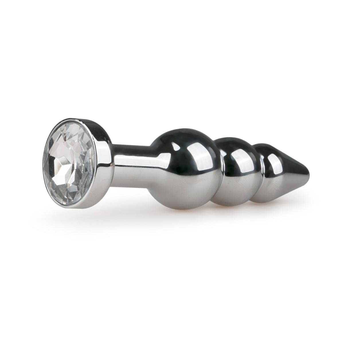 EasyToys Anal Collection Silver Ribbed Buttplug with Diamond, 11.3 cm/4.45 Inch, Metal Buttplug, Several Designsn