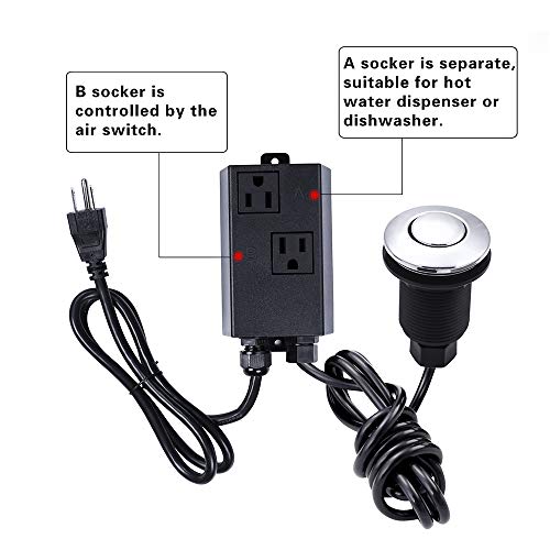 Garbage Disposal Air Switch Kit Dual Outlet Sink Top Waste Disposal Long Stainless Steel Brush Nickel On/Off Air Button Food and Waste Disposals Part by Etoolcity