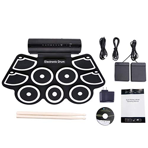 DigitalLife 9 Pad Roll Up Electronic Drum Kit - Built in Speaker, Powered by USB, Made for Music Lovers Not only Kids, Set with Sticks, 2 Peddles