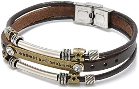 Keach Men's 18k Gold Plated Leather Stainless Steel Bracelet Cross Cuff Bangle Rope (Brown)