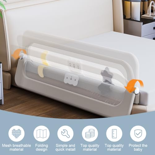 Stanew Baby Bed Rails Guard - Foldable Toddler Bed Rail, Kids' Bed Rails, Safety Baby Bed Fence Protector Rail, Adjustable Heights Kid Bed Guard Rail for Queen King Twin Bed Kid (1.8 M)