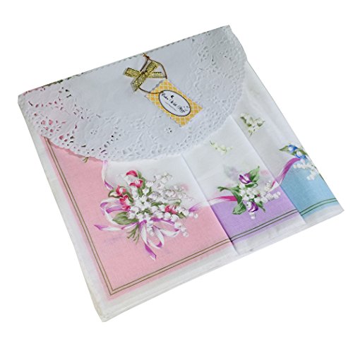 OWM Handkerchief Dozen Sweet Floral Print Women Handkerchief Pack Multicolor