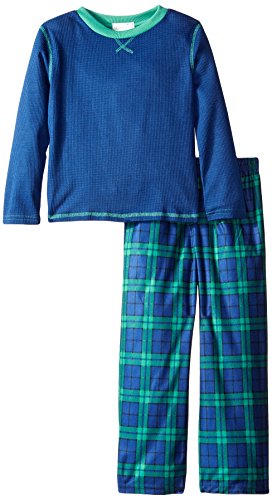 Komar Kids Big Boys' Black Watch Plaid Thermal BMJ 2 Piece Sleep Set, Navy, X-Small