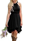 DianSheng Women's One Shoulder Bridesmaid Dress Pleated Chiffon Prom Gown Black US8