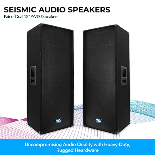 Seismic Audio Speakers Pair of Dual 15” Speakers, PA/DJ Speakers, PRO