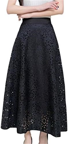 Women's Crochet Lace High Waisted A Line Umbrella Flare Maxi Long Skirt Black US 4 = Tag S