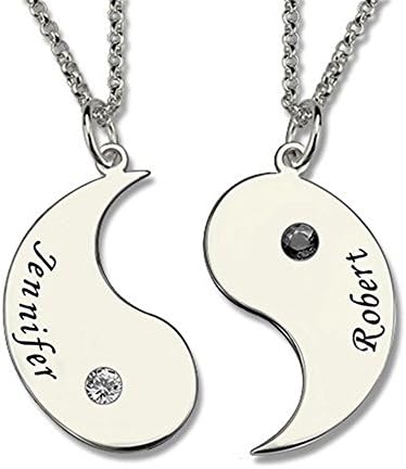 2pcs Couples Necklace Customied Necklaces Set Double Name Pendant Friend Christmas Gift Valentine Gift (18k rose-gold-plated-base 20"(50cm))