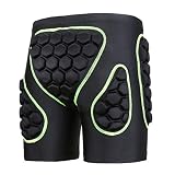 OHMOTOR 3D Padded Protective Shorts Hip Butt EVA Pad Short Pants Heavy Duty Protective Gear Guard Drop Resistance for Ski Skiing Skating Snowboard Cycling (Green - for Men, XL)