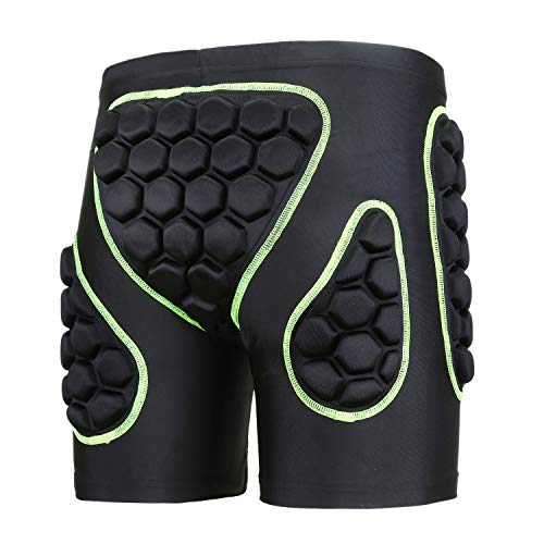 OHMOTOR 3D Padded Protective Shorts Hip Butt EVA Pad Short Pants Heavy Duty Protective Gear Guard Drop Resistance for Ski Skiing Skating Snowboard Cycling (Green - for Men, XL)