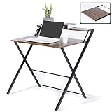 GreenForest Folding Desk for Small Space, 2 Tiers Computer Desk with Shelf, Home Office Small Desk with Metal Legs, No Assembly Required, Espresso