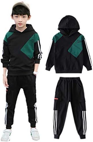 Yueguang 海外並行輸入正規品 子供服 ジャージ 男の子 スウェット パーカー ロングパンツ 2点セット ジュニア セットアップ ボーイズ 秋 スポーツウェア 1 170cm カジュアル アウター フード付き おしゃれ
