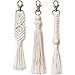 Mkono Mini Macrame Keychains Boho Bag Charms with Tassels Handcrafted Accessory for Car Key Holder, Purse, Phone Wallet,Valentine,s Day Party Supplies Gift, White, 3 Pack