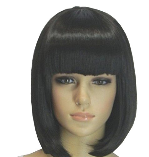 Short Bob Straight Wig Party Wig Like Real Human Hair Full Wig(Black) (535259380004)