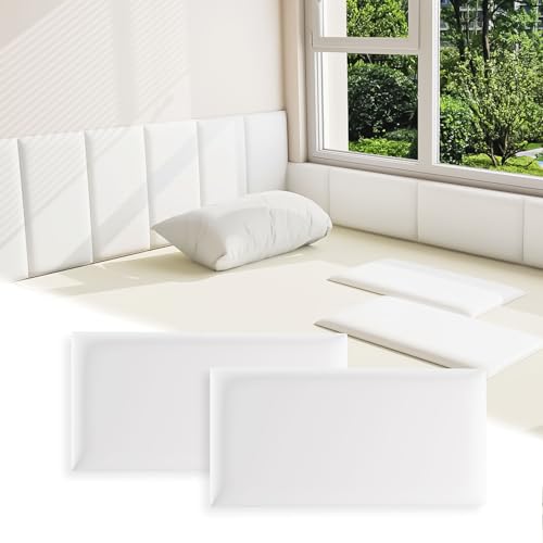 Umedol Anti Collision Wall Padding for Kids, Upholstered 3D Wall Panels | 6 Packs 7.8'' x 15.7'' Peel and Stick Headboard, Self Adhesive Wall Pads for Kids, Bedroom, Living Room, White