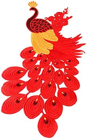 Large Peacock Embroidery Patch Phoenix Sew On Appliques High-end Clothing Accessories Stage Costume Accessories Patch Stickers Vintage Ethnic Decals for Cheongsam Skirt Clothes,T-Shirt,Coats(Red)
