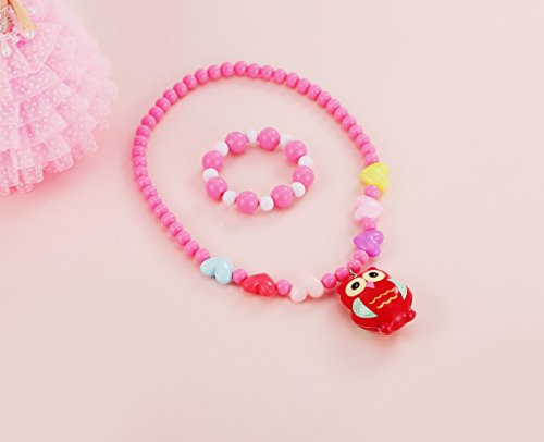 image for PinkSheep Owl Necklace and Bracelet Sets, Little Girls Jewelry In Box,