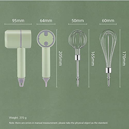Electric Portable Hand Mixer, Mini Wireless Whisk 3-Speed Cordless Kitchen Blender Egg Whisk 1200mAh Rechargeable Battery Operated for Easy Whipping Cream for Cake Baking, with 2 Beaters