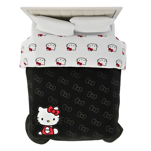 Franco Hello Kitty Bedding Wendedecke aus superweicher Mikrofaser, Queen-Size-Bett, offizielles Lizenzprodukt