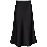 Modegal Women's Satin High Waist Hidden Elasticized Waistband Flared Casual A Line Midi Skirt