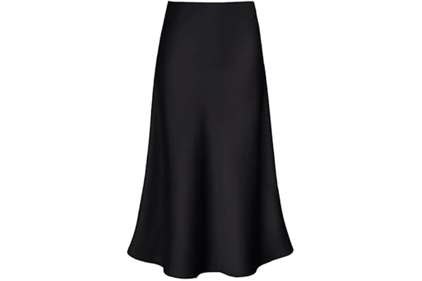 Modegal Women's Satin High Waist Hidden Elasticized Waistband Flared Casual A Line Midi Skirt