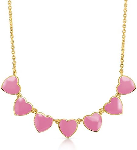 Necklace for Girl's - Heart Links Necklace - Gold Plated with Hand Painted Pink Enamel - By Lily Nily