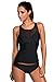 MILAKOO Womens Sexy Two-Piece Swimsuit Black Mesh Insert Tankini Set
