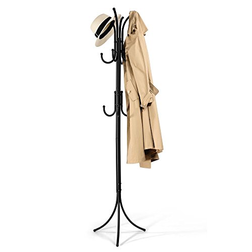 Cozzine Coat Rack Coat Tree Hat Hanger Holder 11 Hooks for Jacket Umbrella Tree Stand with Base Metal (Black) - Thumbnail 7