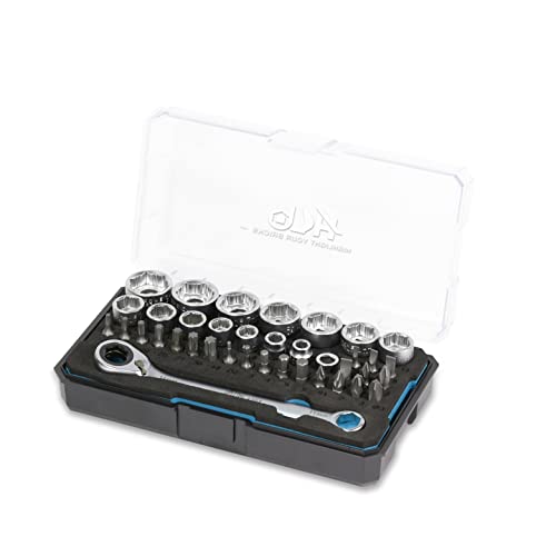 HB AGM025-G Pass-Thru 120 Teeth Ratchet Wrench Set 38 Pieces | Non-Slip Grip Plus Cups for Damaged Screws + Star Bits | CR-V & S2 with Portable EVA Case – Made in Taiwan