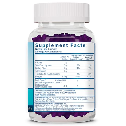 MOMMY’S BLISS KIDS PROBIOTIC + PREBIOTIC GUMMIES, SUPPORTS IMMUNITY & DIGESTIVE HEALTH, 1 BILLION CFU PER GUMMY, BERRY FLAVOR, AGES 2 YEARS+, 45 COUNT