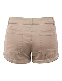 FASHIONOLIC Cierre de botón con puño casual de color liso para dama Pantalones cortos muy elásticos ultra elásticos