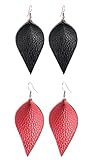 Real Genuine Leather Leaf Teardrop Feather Dangle Earrings for Women Girls