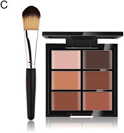 ADU 6 Colors Foundation Cream Concealer Palette Make Up Nylon Brush Cosmetic Set (C)