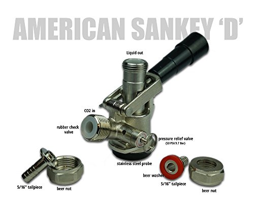 Coldbreak Keg Coupler, Sankey 'D' Style (Fits USA Kegs), Stainless Steel Probe, Commercial Grade, 5/16" Tailpieces, Black Handle - Thumbnail 2