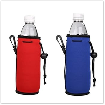 E - Living 500ML (16.9 OZ) Collapsible Neoprene Water Bottle Drawstring Cooler / Coolie / Cover / Insulator / Holder / Huggie / Sleeve - 2 Pack (13 Colors) (Red & Royal Blue)