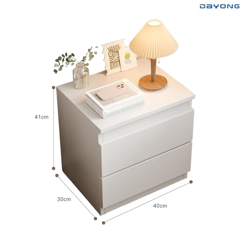 DAYONG Bedside Table, Modern Nightstand with 2 Drawer, Sofa Side Table with Enhanced Storage Capacity, Wooden Night Stand for Bedroom, Living Room, Small Spaces (White)