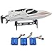 Blomiky TKKJ H102 20MPH+ Racing White RC Boat 2.4Ghz 4CH High Speed Remote Control Boat for Pool Lake and River Extra 2 Battery H102