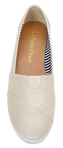 ComeShun Womens Shoes Beige Classic Slip on Comfort Sneaker Casual Flats Size 8