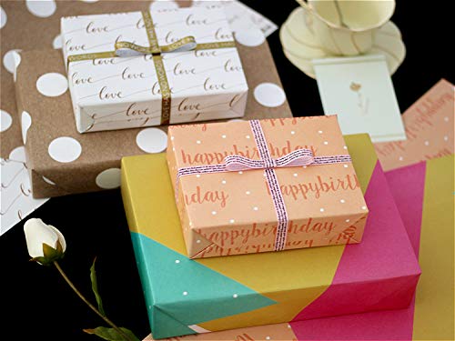 ANZON MORIES Reversible Gift Wrapping Paper for Any Occasion, 6 Sheets in 1 Roll, 6 Designs (17.5"x27.5", 44.5x70cm, 3.35Sq.Ft/Each) Super Strong 128GSM White Kraft Paper Duplex 2 Designs Wrap Tissue - Thumbnail 5