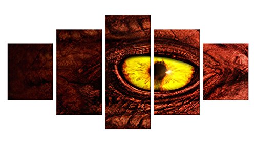 Dragon Canvas Wall Decor - 5 Pieces Appreciation Wall Art - Oil Painting - Unframed - Bedroom Living Room Decorations - Chinese Sea Aquarium Castle Red Boat Dragon themed Gift #01