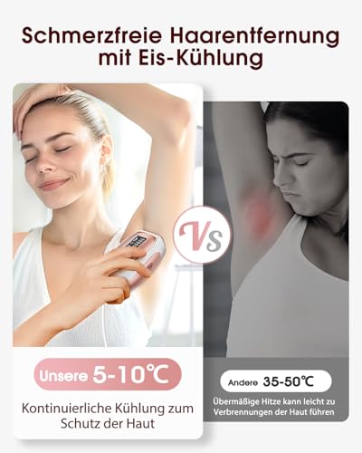 Haarlosy IPL Hair Removal Device with Cooling Function, 999,900 light pulses, 5 energy levels. Pain-free IPL hair removal for women, men, the bikini line, the body and legs
