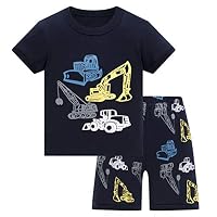 ZFBOZS Pajamas for Boys 2T Vehicle PJs Toddler Summer Cotton Shorts Sets Little Kids Clothes 2-Piece