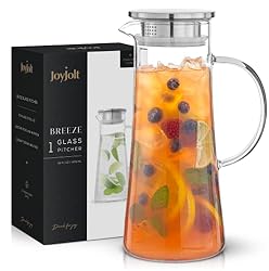 JoyJolt Glass Pitcher with Lid - 50oz Glass Water